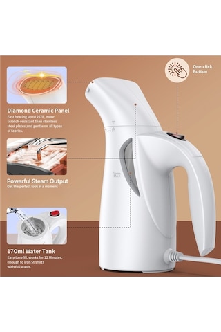 Createtech El Tipi Taşınabilir Buharlı Ütü 140-170ml 700w 40sn Hızlı Isınma Kırışıklık Giderici Seyahat Ev Ofis