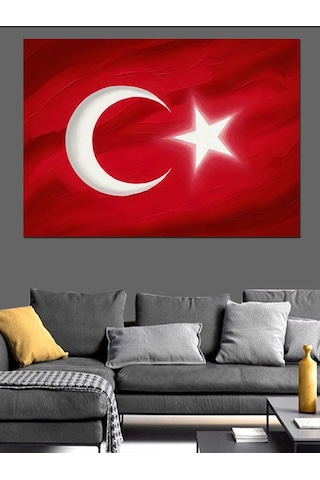 Ahşap Tablo Kırmızı Zemin Üzerinde Türk Bayrağı İstanbul Tabloları
