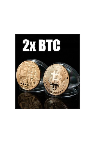 2 Tane Kripto Temalı Sarı Metal Sikke İkili Takım Şık Saklama Kabıyla Jeton