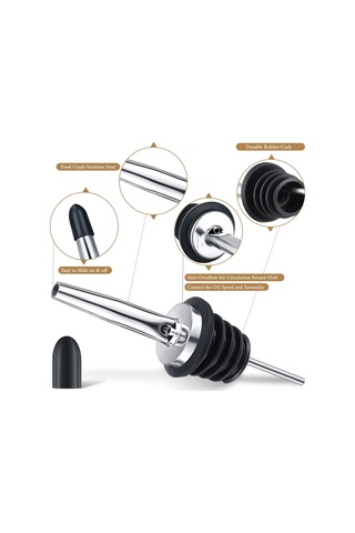 Xiyyadms Paslanmaz Çelik Sütunluk, Yağ/şarap/alkol Flaşları İçin Akışkan Dağıtıcı, Akıllı Tapağı, Pürüzsüz Satin Kaplama, 30mm Dış Çap Gümüş - Siyah