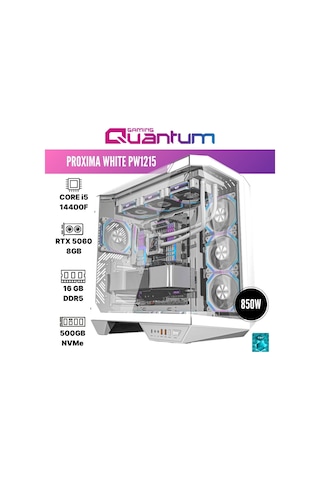 Quantum Gaming Proxima White PW1215 i5-14400F 16 GB 512 GB NVMe SSD RTX5060 Free Dos Masaüstü Oyuncu Bilgisayarı