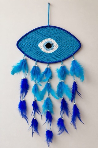 Motifli Düş Kapanı Rüya Kapanı Dream Catcher Mavi Tüylü Bohem Duvar Süsü Bohem El Yapımı Düş Kapanı Handmade