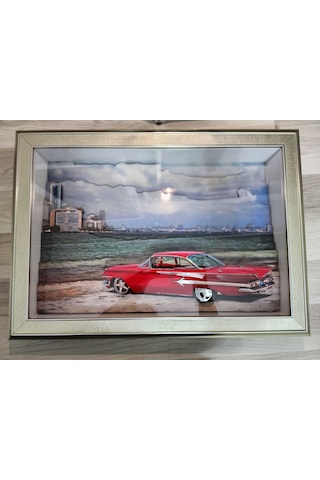 Kırmızı Araba Nostalji 35 X 50 Rölyef Tablo