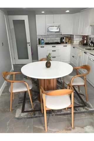 Kleopatra İskandinav Natural Ahşap Masa Sandalye Takımı 90x90 Meşe - Beyaz