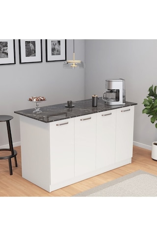 Patentli 160lık Benzila Mutfak Adası, Ada Mutfak, Çok Amaçlı Mutfak Dolabı, Mutfak Masası Siyah - Beyaz
