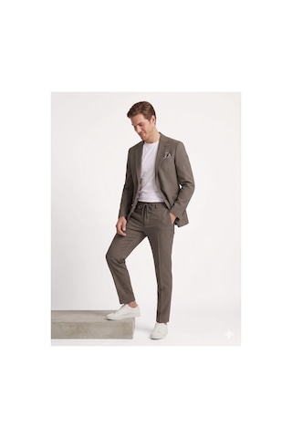Modmen İtalyan Kesim Slimfit Erkek Takım Elbise Çizgili Kahverengi