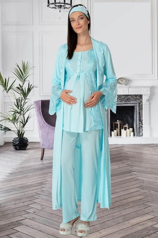 Mecit Pijama Mecit 5353 Bayan Hamile Lohusa Turkuaz Sabahlık Pijama Takımı
