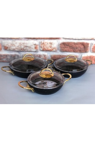 Özkent K-531 Döküm Granit Sahan Seti 6 Parça Siyah