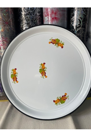 Emaye Sini Sofra, Yemek Sunum Tepsi, Yer Sofrası Çinko 60 Cm Beyaz - Gri - Siyah