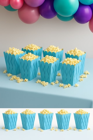 Mısır Kutusu Pop Corn Kutusu Dalgalı Mavi Desenli / 8 Parça