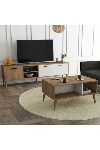 Set 1585-2074 Exxen 180 Cm Tv Ünitesi + Exxen Orta Sehpa - Sepet-beyaz Rengi