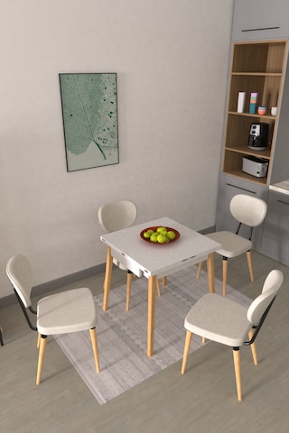 Vilinze Deniz Sandalye Avanos Ahşap Mdf Kanatlı Mutfak Masası Takımı - 70x70+70 Cm Kırık Beyaz