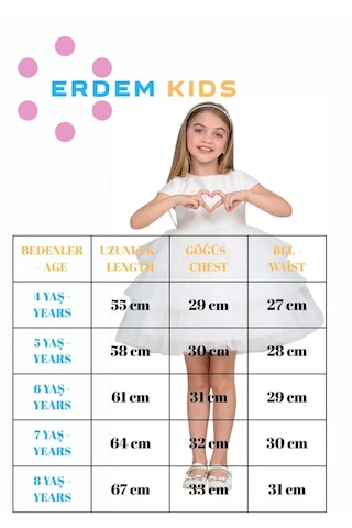 Erdem Kıds Kız Çocuk Fırfırlı Tüllü Saten Düğün Kına Nişan Nikah Doğum Günü Özel Gün Abiye Elbise Gelinlik 4-8 Yaş Beyaz