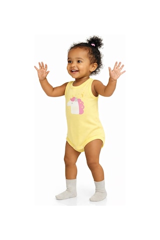 Civil Baby Unicorn Baskılı 0-3 Yaş Çıtçıtlı Badi Açık Sarı