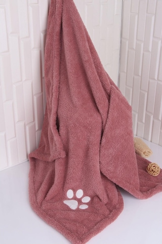 Pati Nakışlı Köpek Kurulama Havlusu Gül kurusu