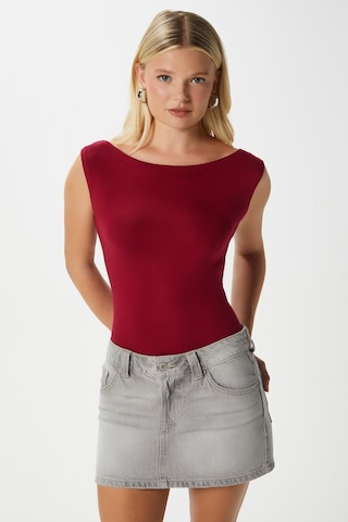 Ritnice Kadın Nova Kayık Yaka Lux Touch Yumuşak Doku Kolsuz Bordo Bluz Bordo