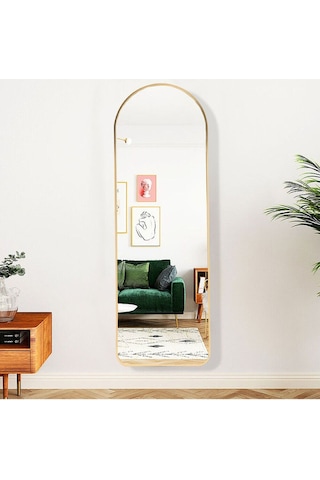 Dekoratif Ayna, Mdf Oval Kesim Boy Ayna, Duvar Aynası 165 X 45 Cm 166 X 50 Gold
