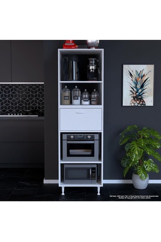 Afitap 1 Kapaklı Mini Fırın Mikrodalga Dolabı 59,6 X 194,6 X 56 Cm Çok Amaçlı Mutfak Dolabı Beyaz