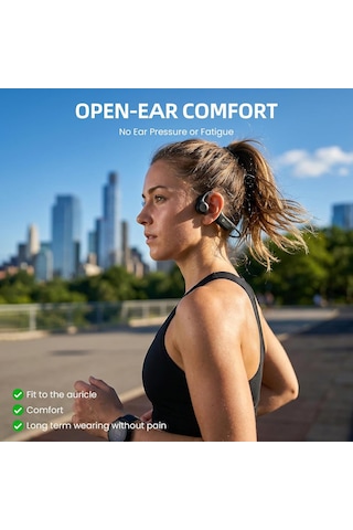 Kemik İletimli Kulaklıklar Kablosuz Bluetooth 6.0, Ipx5 Ter Dayanıklı Açık Kulak Kulaklığı, 18 Saat Çalma Sür