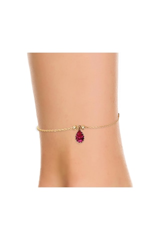 Kırmızı Taşlı 14 Ayar Altın Halhal 14 NMHL03