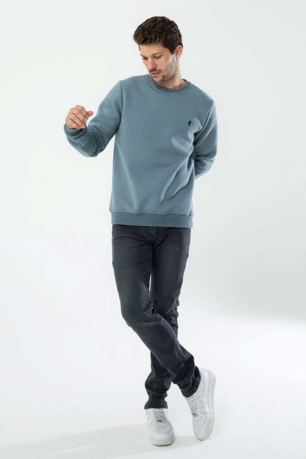 Yxc Trend Maker Erkek Pamuklu Içi Polarlı Nakışlı Relaxed Erkek Sweatshirt Tek Üst Mint