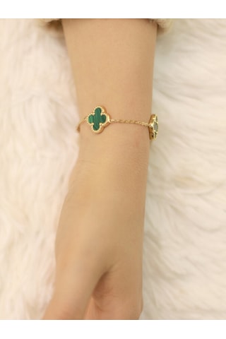 14 Ayar Altın 5'li Yeşil Yonca Bileklik Altın