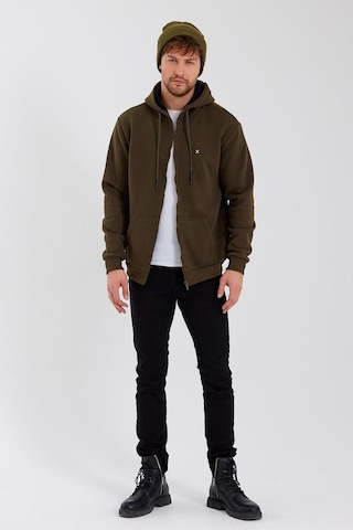 Polostate Erkek Fermuarlı Kanguru Cep 3 İplik Sweatshirt Haki