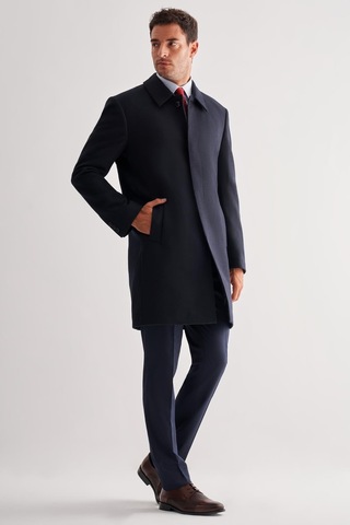 İmza Koyu Lacivert Berberi Yaka Tam Astar Classic Comfort Fit Esnek Kaşe Palto 1005255152 Koyu Lacivert