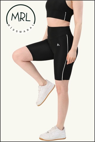 Kadın Siyah Yüksek Bel Toparlayıcı Biker Şort Kısa Spor Tayt Likralı Dalgıç Biker Tights 1043 Siyah Beyaz