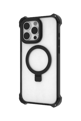 Apple Uyumlu iPhone 16 Pro Kılıf Magsafe Şarj Özellikli Raptic Dual Serisi Şeffaf Standlı Kapak Siyah