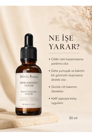 Minia Bahçe Squalene ve Bitkisel Yağlarla Günlük Yüz Bakımı Cilt Nemlendirici Serum 30 ML
