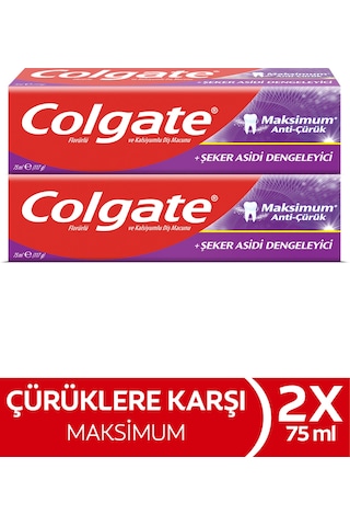 Colgate Maksimum Anti Çürük Şeker Asidi Dengeleyici Diş Macunu 2 x 75 ML