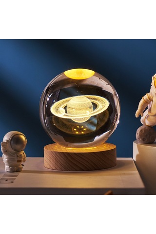 Xindoker Satürn 3d Lazer İç Gravürlü Kristal Top 6cm + Beyaz Taban, Sıcak Işık, Öğrenci Mezuniyet Hediyesi, Dekoratif Gece Lambası Gösterildiği Gibi