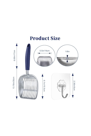 Geekyou Alüminyum Kedi Kumu Kova Kuşağı - Yumuşak Silikon Saplı, Kedi Şekilli Elek, Kolay Temizleme, Tüm Kedi Kumları İçin Koyu Mavi