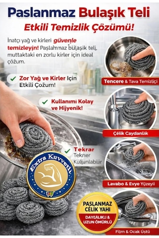 Bulaşık Teli Ovma Teli 12 Adet Pratik Ekonomik Toptel Sürtme Teli Lavabo Mutfak Banyo Temizlik Teli Sert Yüzey İçin