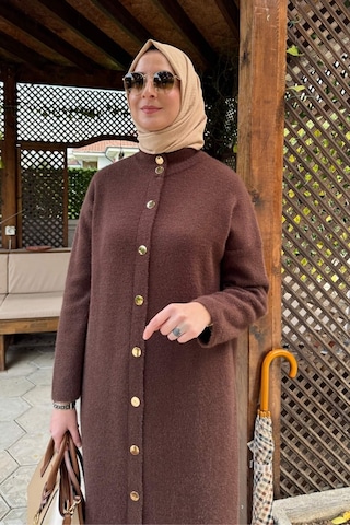Rabia Şamlı Yakut Angora Triko Kap Kahve Çok Renkli
