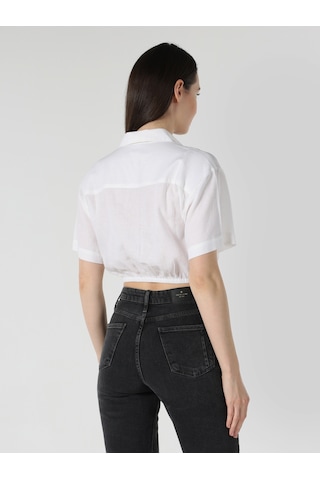 Colin's Colins Regular Fit Shirt Neck Beyaz Kadın Kısa Kol Gömlek Cl1063853 Beyaz