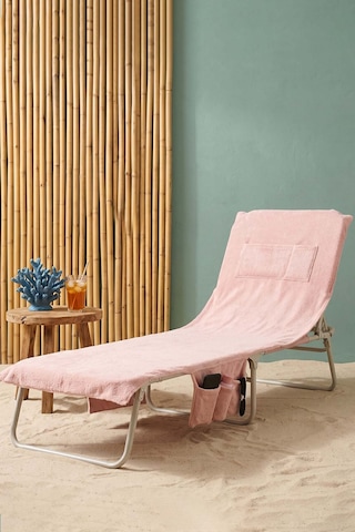 Pudra %100 Pamuk Şezlong Havlusu, 60x180 Cm, Hızlı Kuruyan Plaj Havlusu Pembe