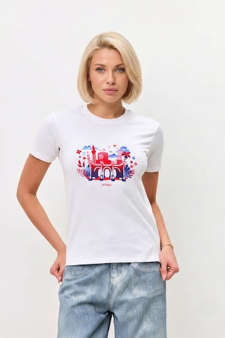Markapia Kadın Pamuk Antalya Baskılı Beyaz T-shirt