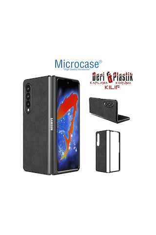 Samsung Uyumlu Galaxy Z Fold 3 Için Deri Desenli Plastik Kilif - Siyah 538284454