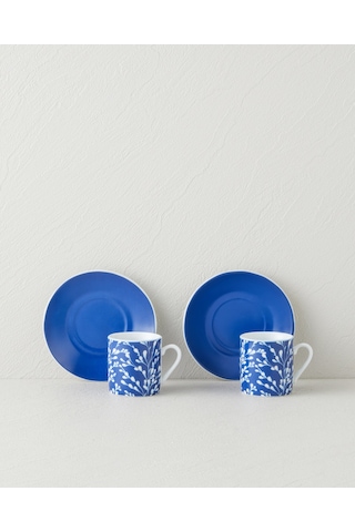 English Home Fawn Porselen 4 Parça 2 Kişilik Kahve Fincan Takımı 80 Ml Koyu Mavi Mavi