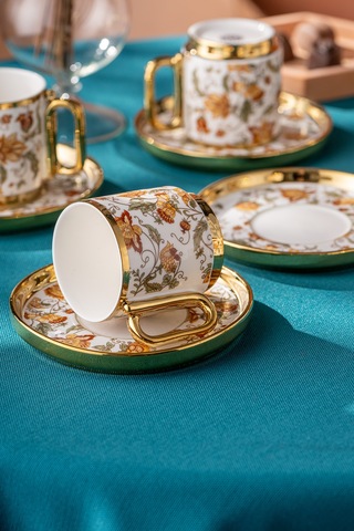 İstanbul Porselen Dolmabahçe 6 Kişilik Kahve Fincan Takımı Beyaz-gold