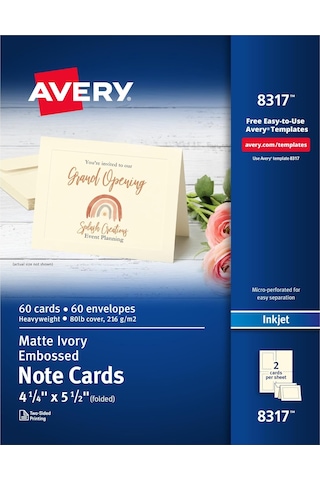 Avery 8317 Kabartmalı Not Kartları, Inkjet, 4 1/4 X 5 1/2, Mat Fi