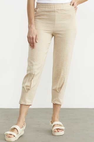 Paça Büzgü Detaylı Krep Pantolon - Taş 001