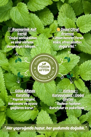 Yörem Afyon Meşhur Muğla Yeni Mahsul Güneşte Kurutulmuş Yaprak Limonlu Melisa Arı Otu 30gr.