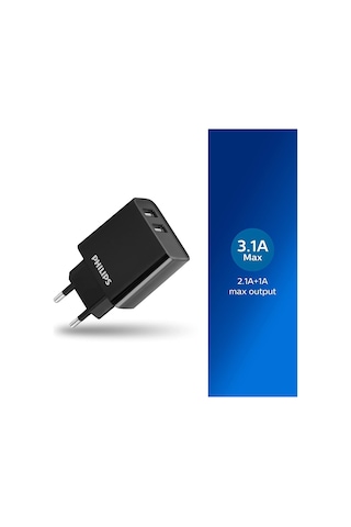 Philips Dlp2610/12 2 Usb-A 5 V/3.1A Hızlı Şarj Adaptör- Siyah