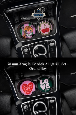 78 Mm Araç İçi Bardak Altlığı 4 Lü Set Grand Boy Çok Renkli