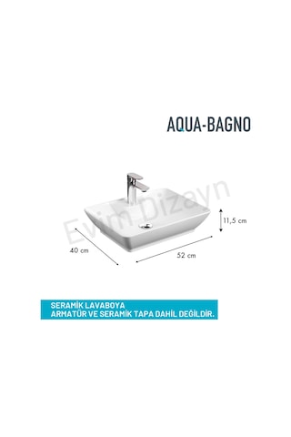 Q-Smooth Line Tezgah Üstü Lavabo Batarya Delikli 52x40 CM Beyaz