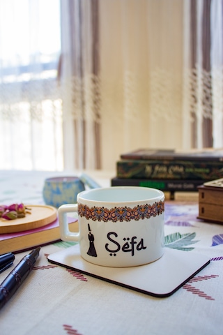 Sefa Kare Kulplu Seramik Beyaz Bardak