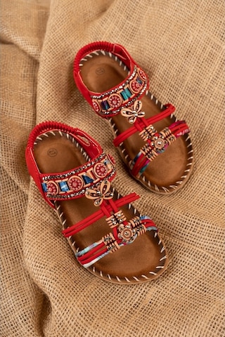 Khayt Candy Anatomik Fashion Taşlı Çocuk Sandalet Kırmızı